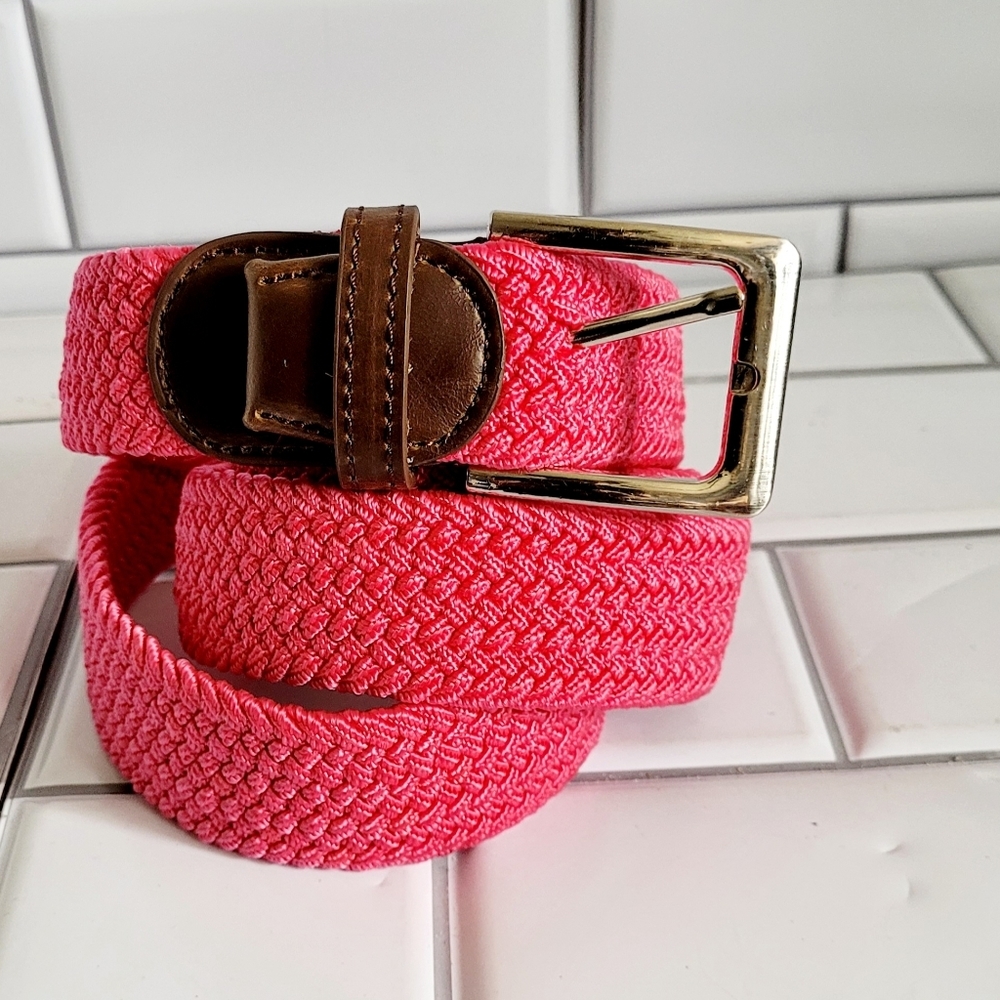 GELANTE 2041 Unisex  Pink Braided Canvas Stretch Belt 1inW